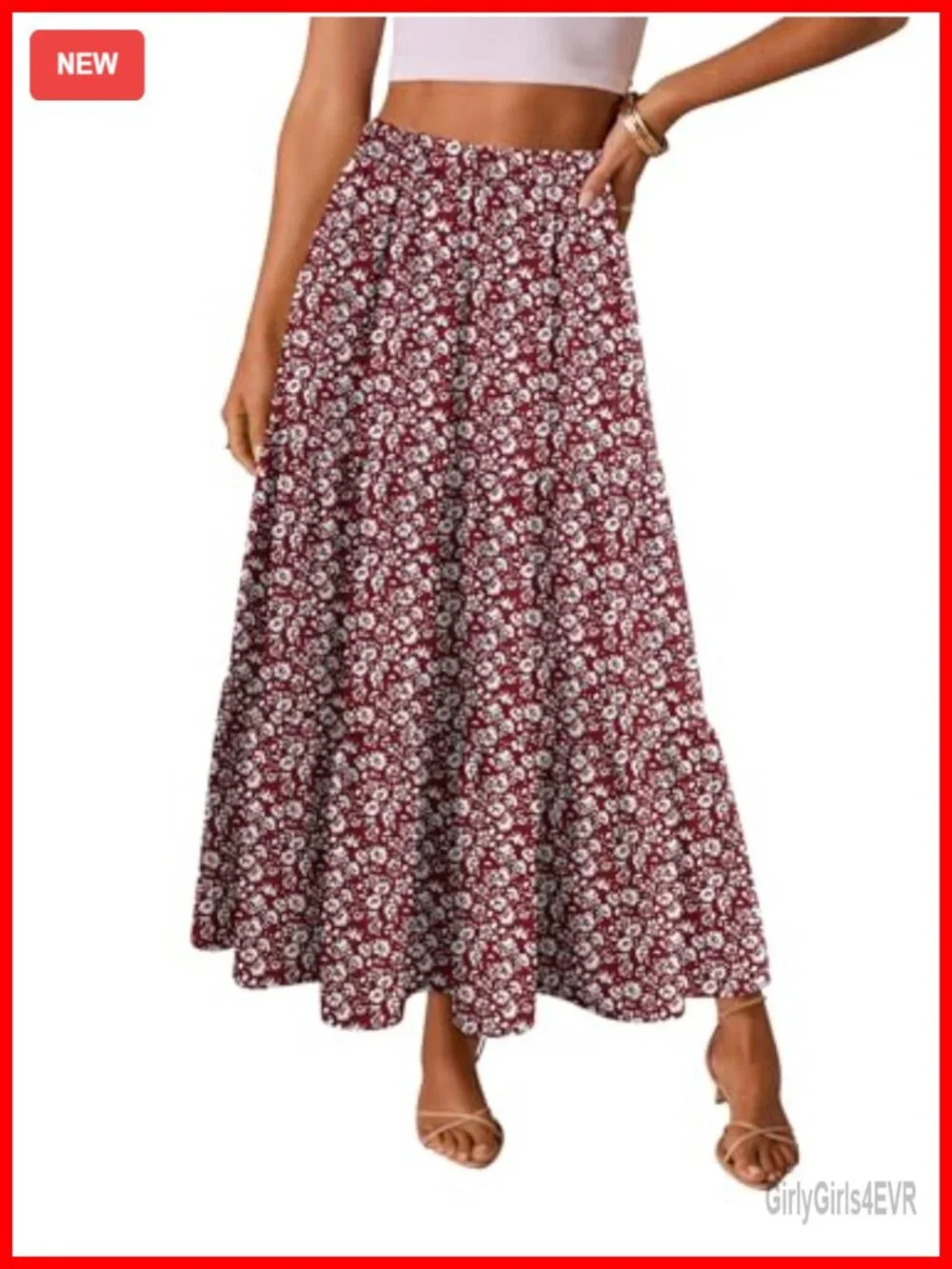 Women's Tiered Maxi Skirt 100% Polyester Flowy A-Line Elastic High Waist
